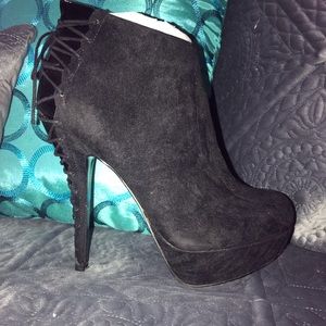 Black Velvet Booties with Corset Detail